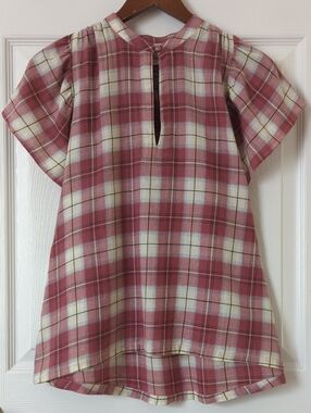 Trovata Birds Of Paradis Brett Canyon Plaid Cotton Short Flutter Sleeve Blouse S
